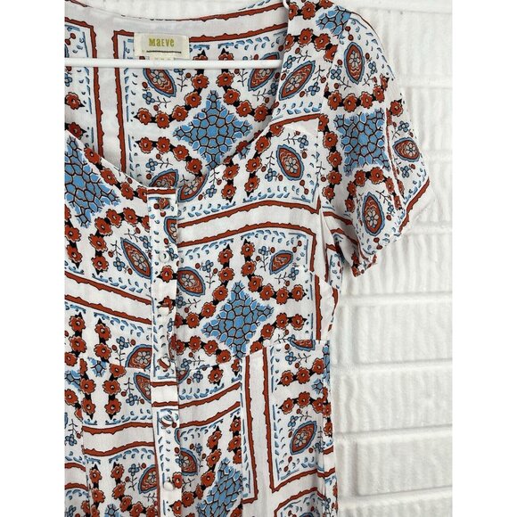 Anthropologie Maeve Dress Size 2 Praslin Button Front Print Flutter Sleeve - Picture 7 of 12